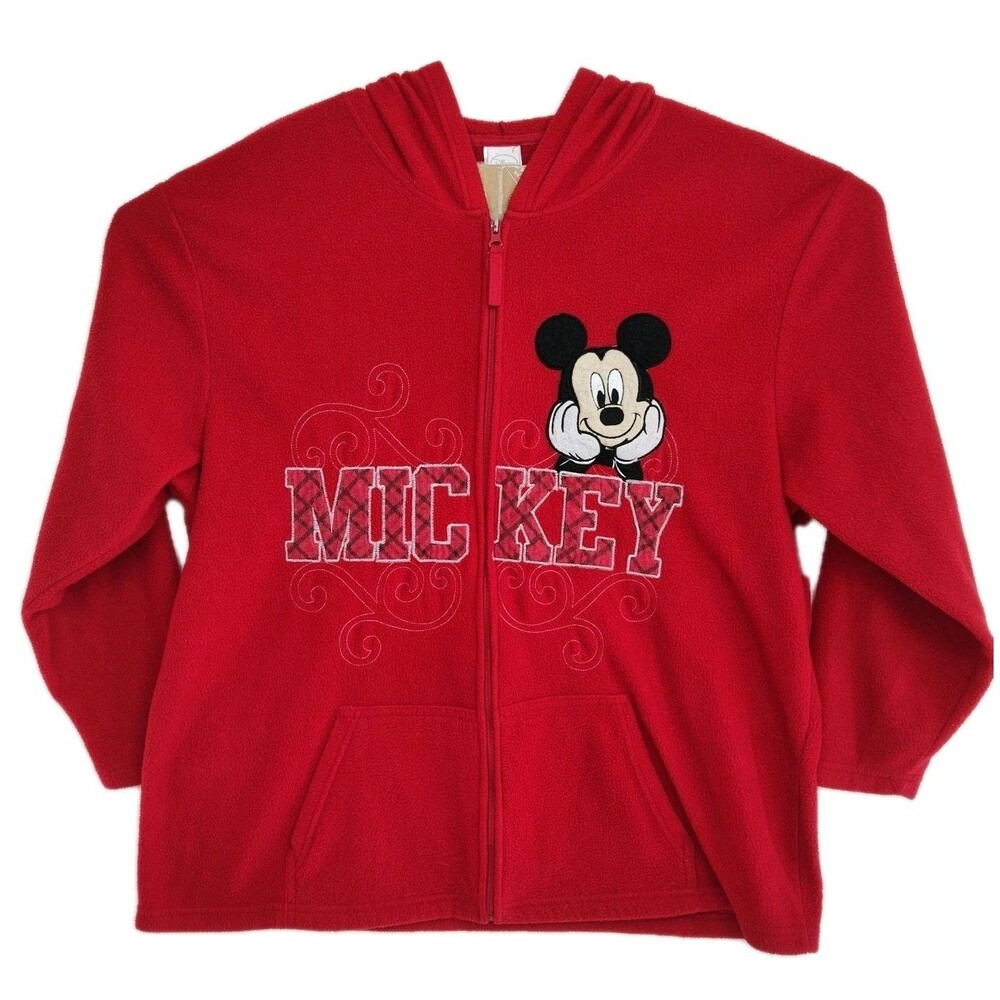 Vintage Disney Mickey Mouse embroidered women's full-zip hoodie, size 2XL, red